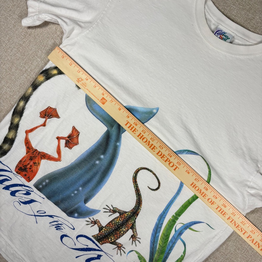 Vintage AOP T-Shirt Mens White USA Y2K Surf Whale Lizard Skater Beach - Picture 4 of 8
